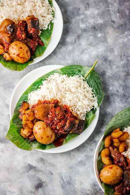 Ofada Rice with Stew & assorted