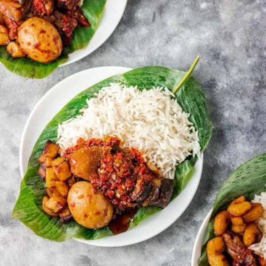 Ofada Rice with Stew & assorted