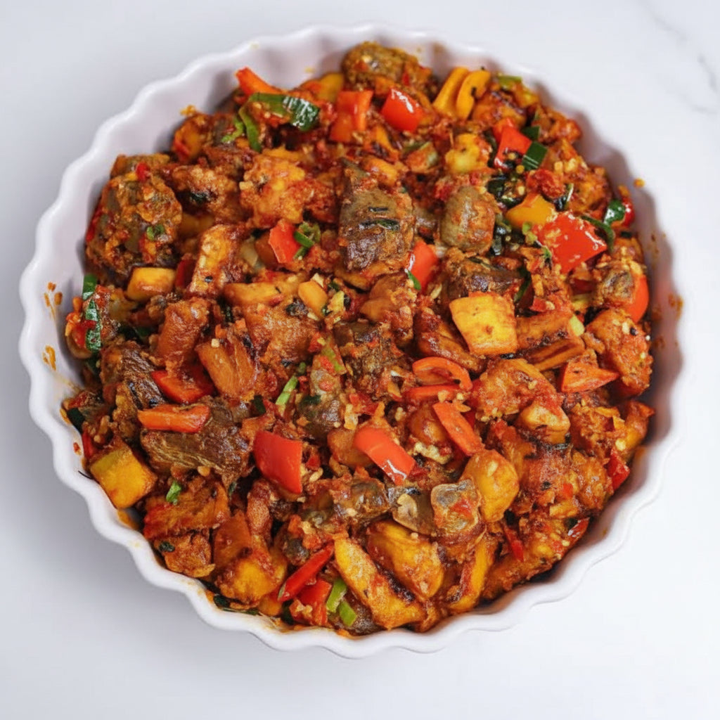 Garnished Chicken Gizzard With Plantain