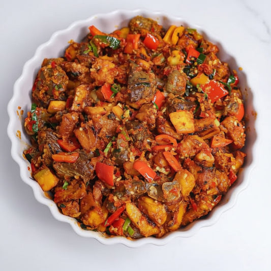 Garnished Chicken Gizzard With Plantain